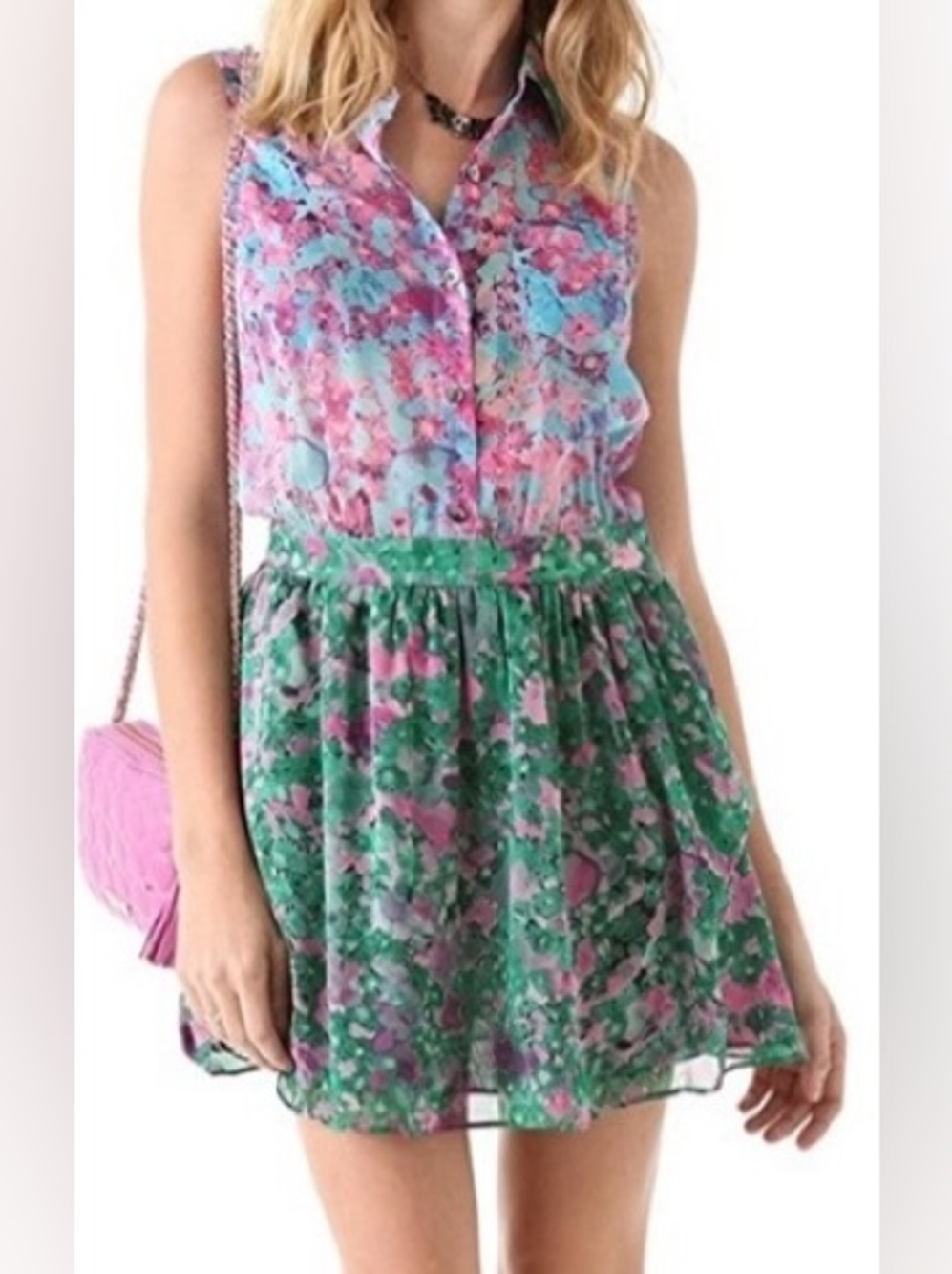 Gryphon Pink Blue Green Floral Mini Dress size‎ small